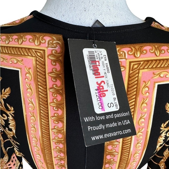 Eva Varro 3/4 Sleeve High V-neck Tunic Size Small - Picture 4 of 17